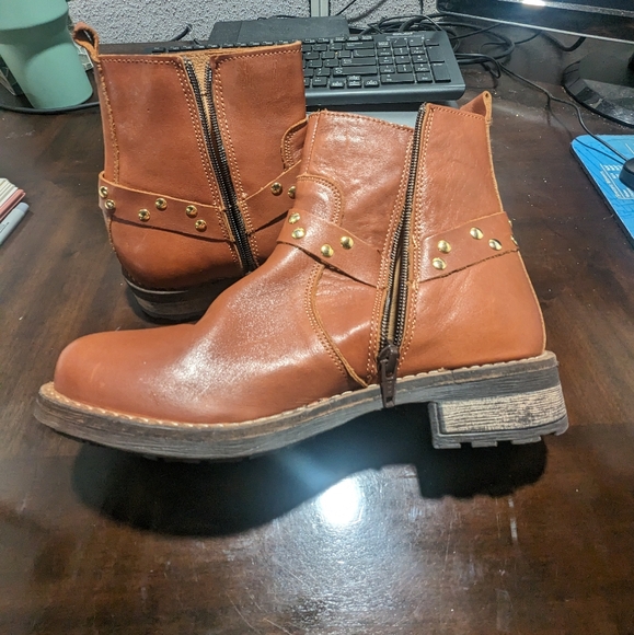 Danessa Studded Riding Booties, Brown Leather,  Women's 37, NWOT - Picture 2 of 5